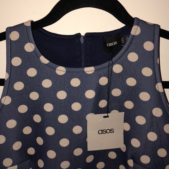 ASOS Navy Blue Scuba Dress with Cream Polka Dots - Picture 3 of 3